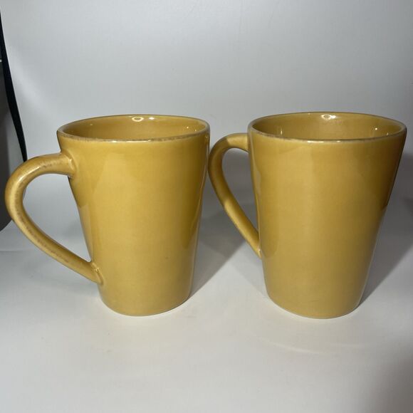 Crate and Barrel Marin Yellow Mugs 12 oz, Set Of 2 Made in Portugal Discontinued - Picture 1 of 6